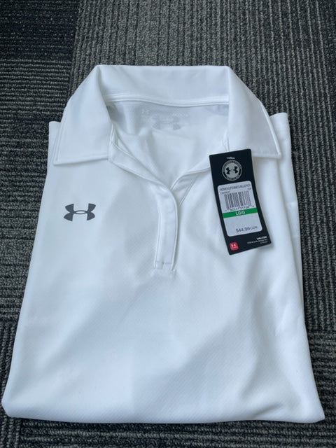 Under Armour Golf Shirt,  White - Womens Large