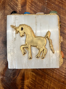 Golden Unicorn Selenite Block