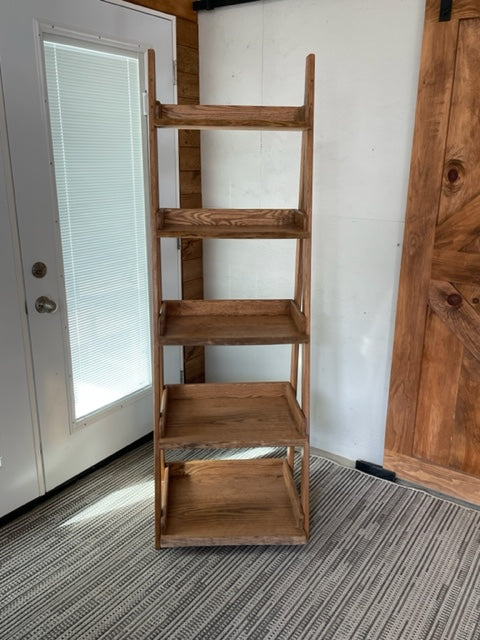 Solid Oak Early American Stained Ladder Shelf