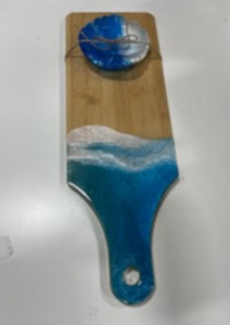 Board #3 (Blue) Bamboo Epoxy Charcuterie Board with Matching Small Dish