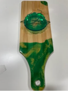 Board #7 (Emerald Green) Bamboo Epoxy Charcuterie Board with Matching Small Dish