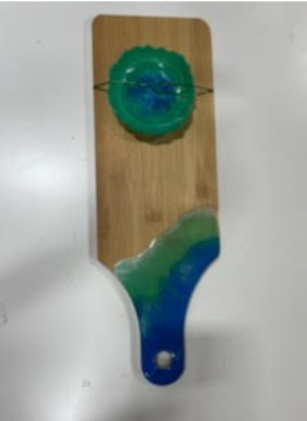 Board #9 (Blue/Green) Bamboo Epoxy Charcuterie Board with Matching Small Dish