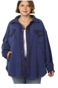 Navy Oversize Fleece Shacket VM - Women's Large