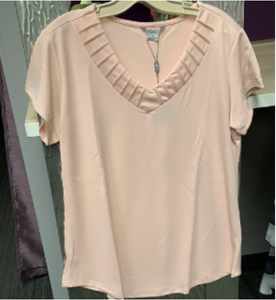 Blush Short Sleeve Top with Pintuck Neckline - Women's XXL