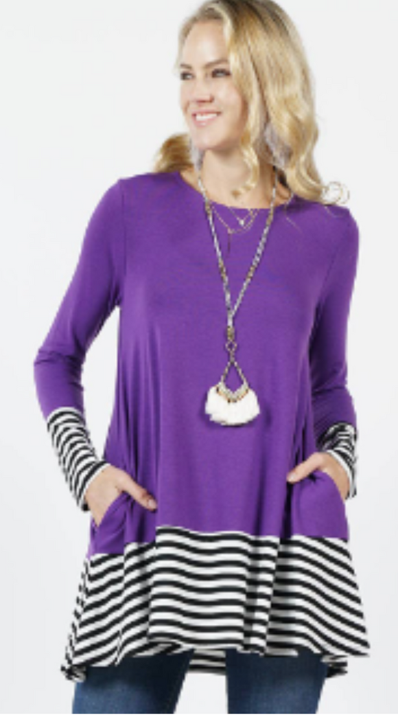 Striped Colour Block Side Pocket Purple - Women's Large