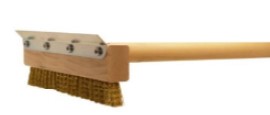 10" Wide Medium- Duty Pizza Oven Brush with Scraper- 40" Handle- Brass (2 Pack)