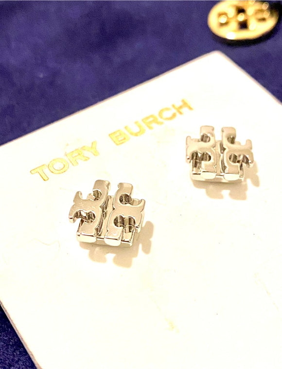 Tory Burch Silver T Logo Stud Earrings