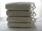 Exquisite Heart Shaped Battenburg Lace trim 100% Soft & White Velour Cotton Spa Towels - Half Dozen