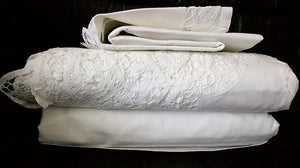Luxurious Lace edged 4-piece Queen bedsheet set - White