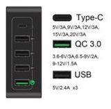 Advantas 60W PD+QC3.0 Quick Charger w/4 USB-A + USB-C PD Port