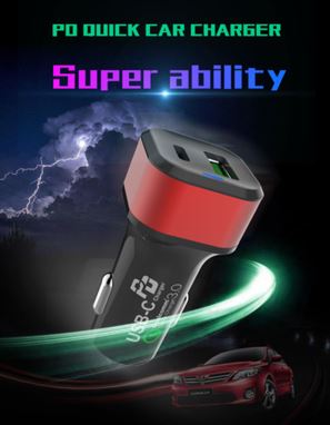 PD Quick Car Charger 45 Watts PD ISB-C and USB-A Port
