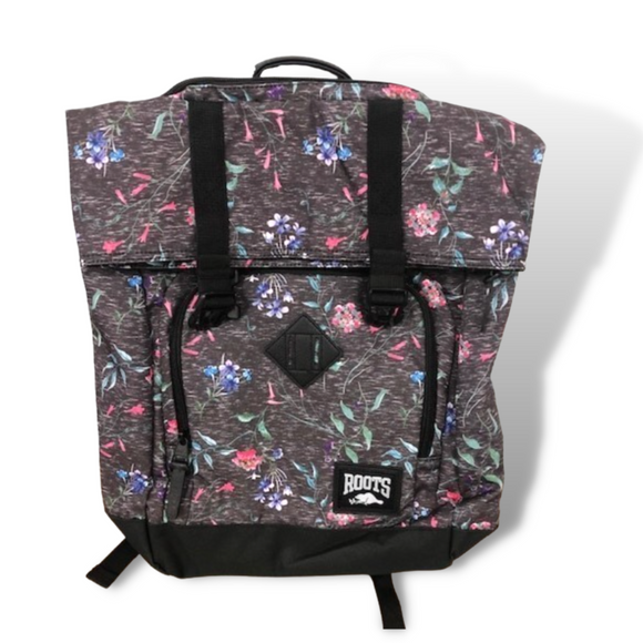 Roots Laptop Backpack - Grey with Floral Pattern