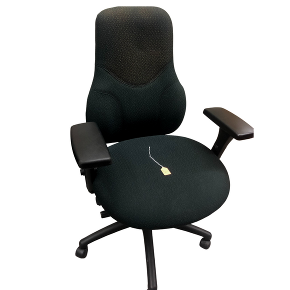 Black Office Chair With Light Gold Flex On Top Half of Back Rest