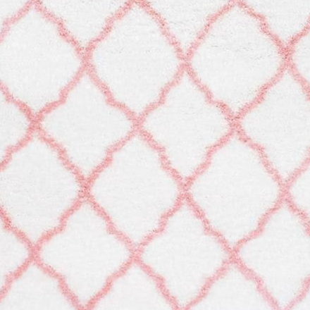 Rectangle Marrakesh Shag Plush White Area Rug, Pink Lines, 4'x6'