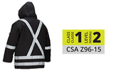 Winter Lined Black Cotton Canvas Parka with Reflective Safety Stripes (XL)