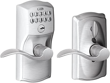 Schlage FE595 CAM 619 Acc Camelot Keypad Entry with Flex-Lock and Accent Levers, Satin Nickel
