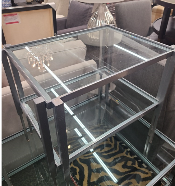 Rectangular Side Table, Grey Metal and Glass