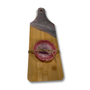 Board #2 (Pink/Grey) Epoxy Charcuterie Board with Matching Dish