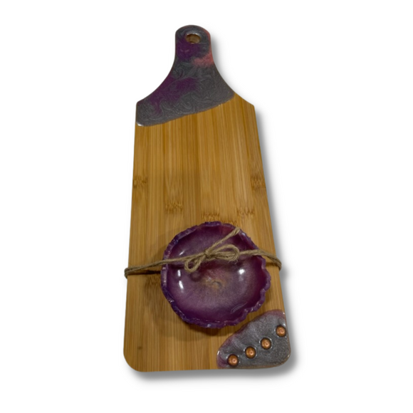 Board #1 (Purple/Grey) Epoxy Charcuterie Board with Matching Dish