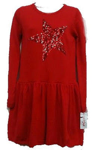 Girls' Sweater Dress Red Sequin Star (Medium - 7/8)