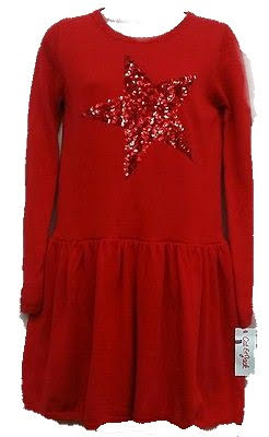 Girls' Sweater Dress Red Sequin Star (Medium - 7/8)