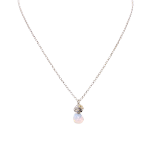 Sterling Silver Moonstone Cluster Necklace 18" (White)