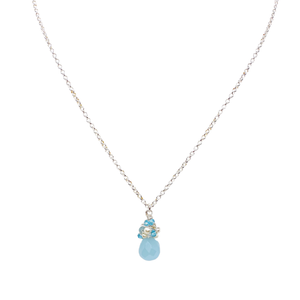 Sterling Silver Larimar Cluster Necklace 18" (blue)