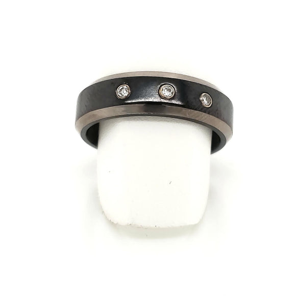 Edward Mirell Grey & Black Titanium Ring with 3 Diamonds (Size 10)