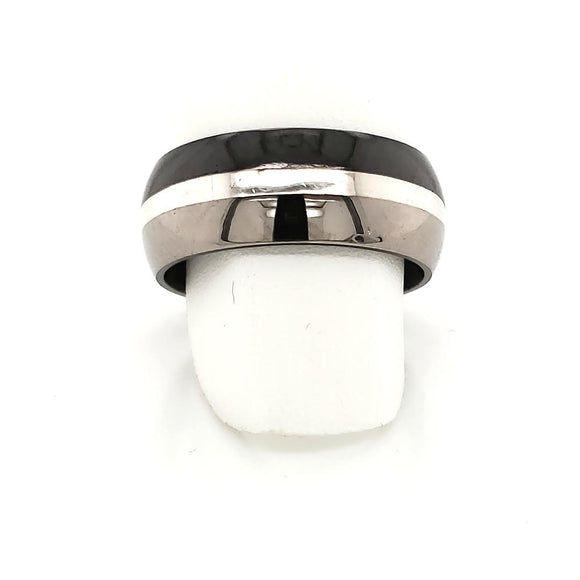 Edward Mirell 9mm black and gray titanium with a sterling silver inlay band (Size 10)
